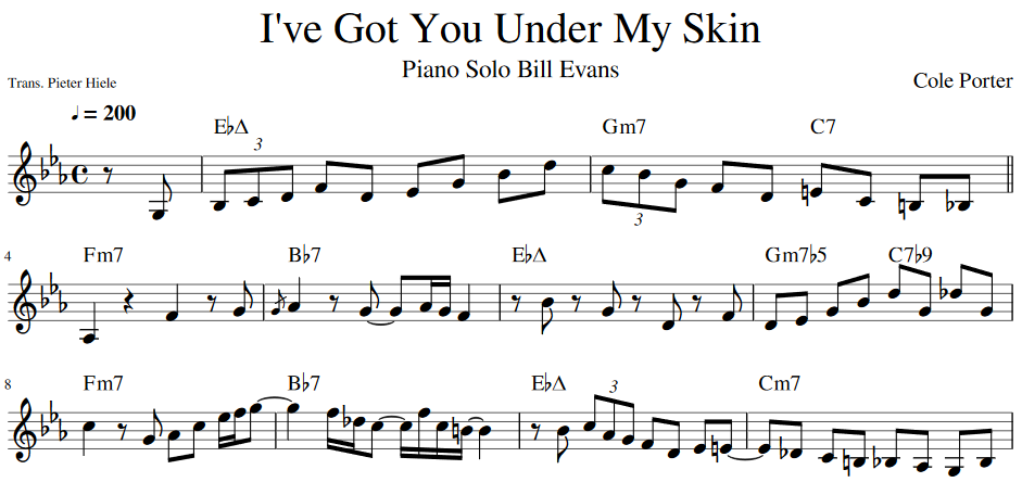 I’ve Got You Under My Skin, Bill Evans Solo Transcription - honoki.